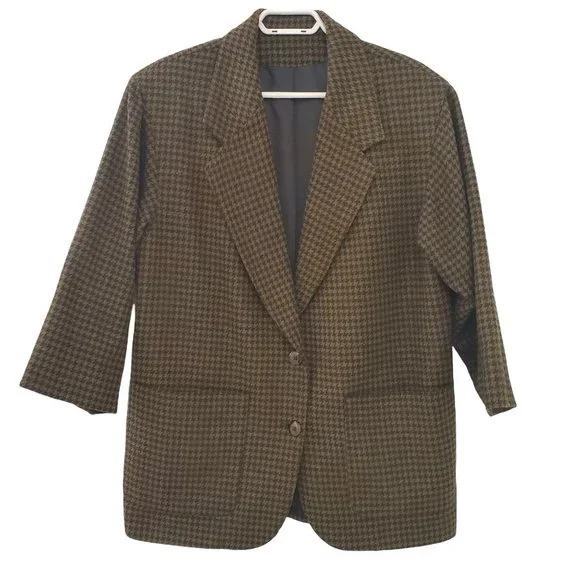 Vintage V-neck  Houndstooth Print Sport Coat Blazer - Picture 2 of 9